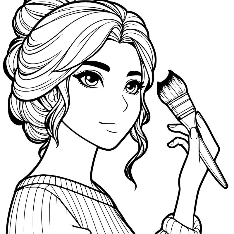 realistic woman with paintbrush