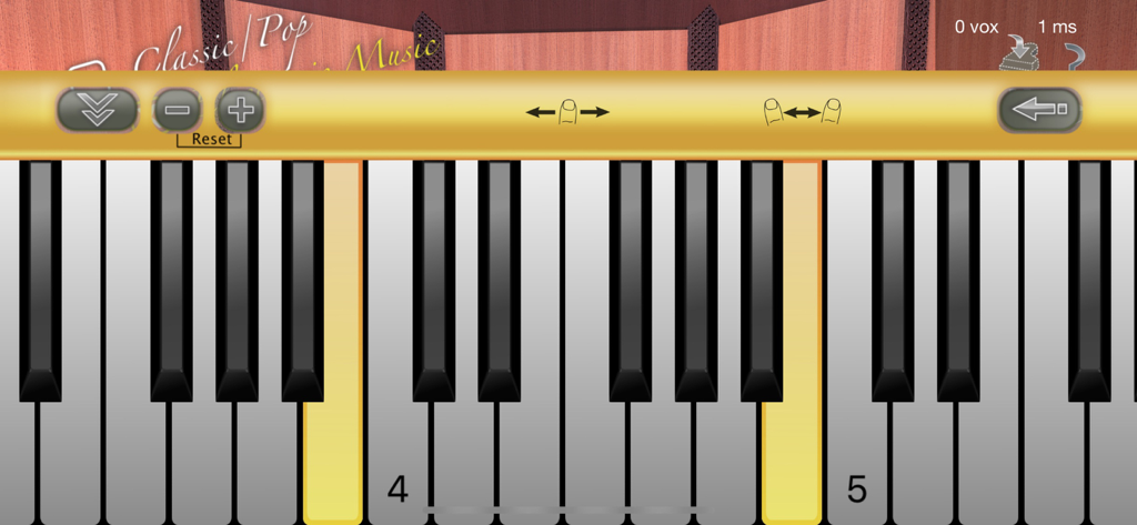 Colossus Piano - Interfaccia professionale della tastiera virtuale del pianoforte con tasti scorrevoli e impostazioni musicali