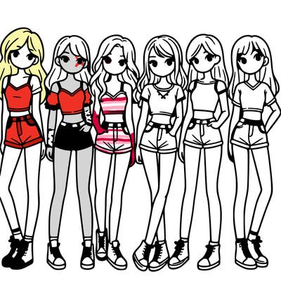 a group of girls wearing crop tops and shorts