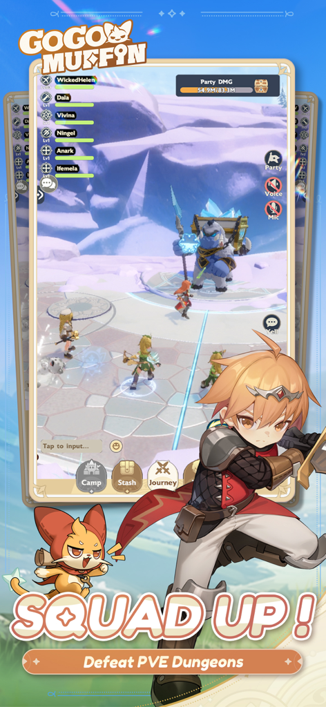 Go Go Muffin - A group of players fighting a large boss in a Go Go Muffin PVE dungeon