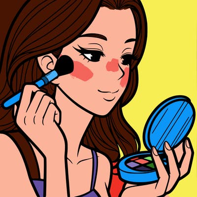 little girl putting on makeup