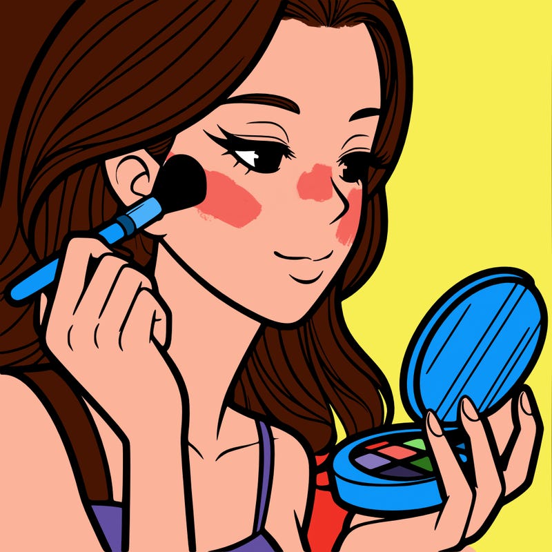 little girl putting on makeup