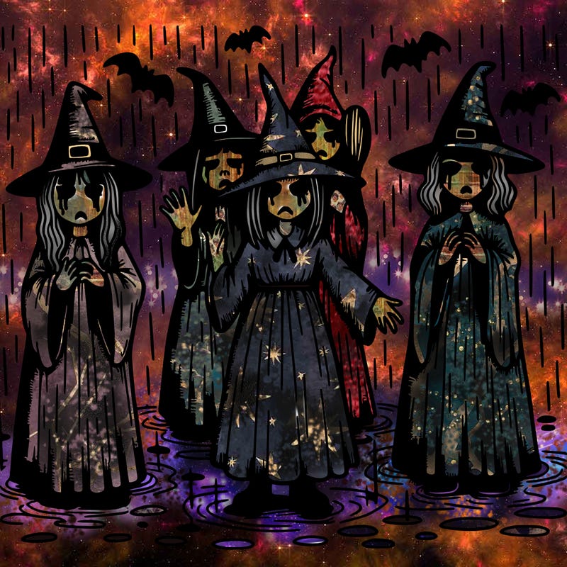 creepy witches in the rain