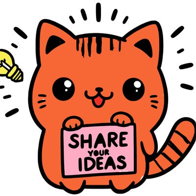 a cute cat saying share your ideas