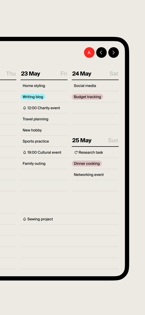 Tweek: Minimal To Do List - Minimalist weekly planner interface of the Tweek app with tasks and color highlights
