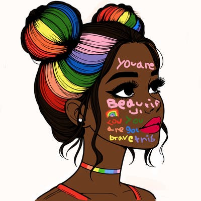 realistic girl with buns on the top of her head