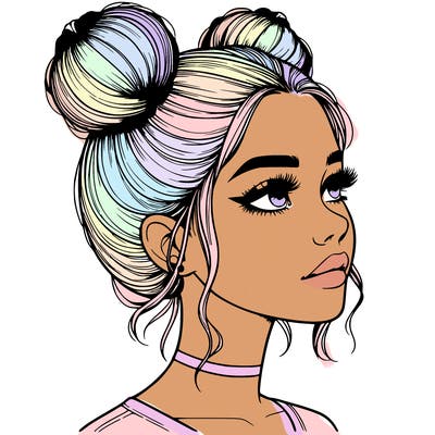 realistic girl with buns on the top of her head