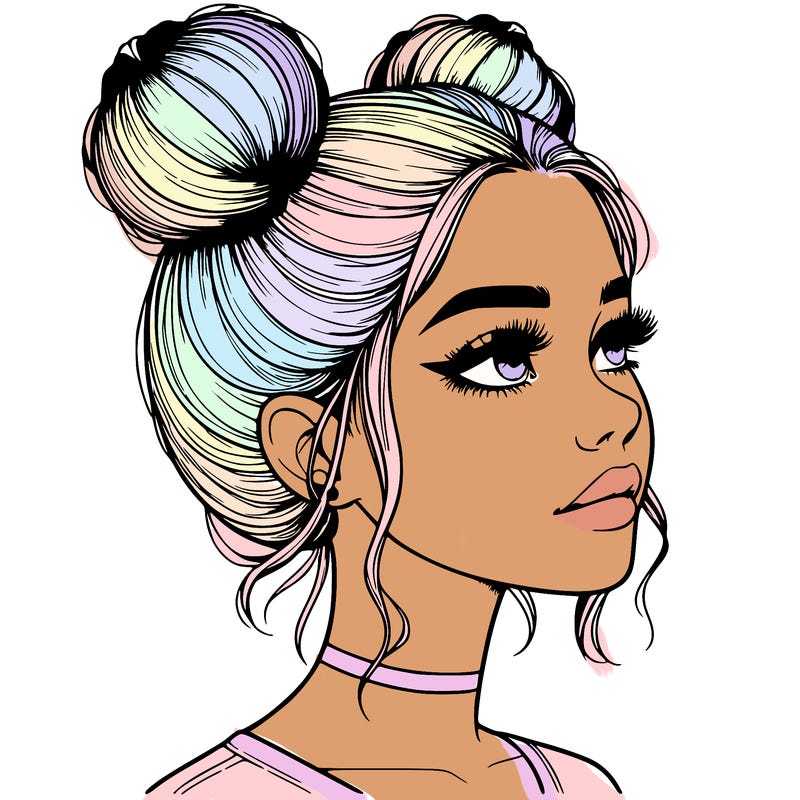 realistic girl with buns on the top of her head