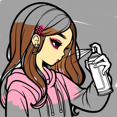 a realistic girl spray painting