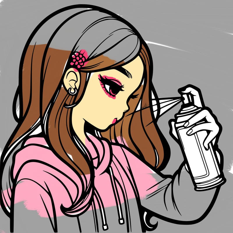 a realistic girl spray painting