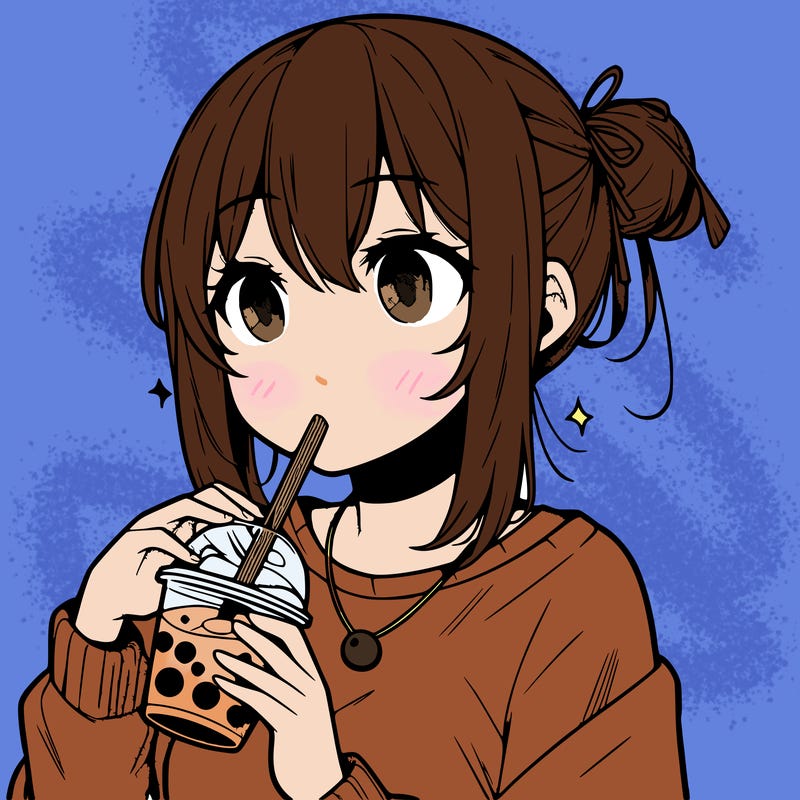 manga character drinking boba