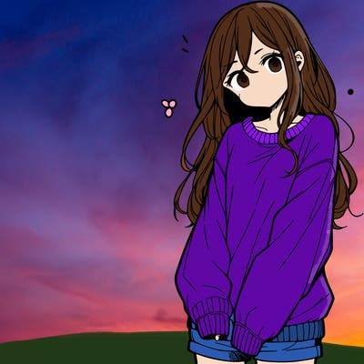 manga teen girl  in a sweater and baggy pants
