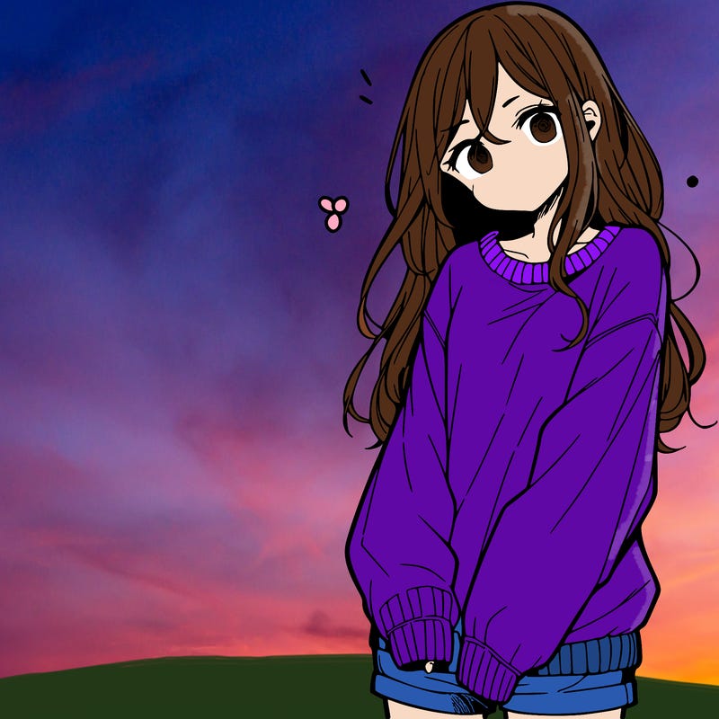 manga teen girl  in a sweater and baggy pants