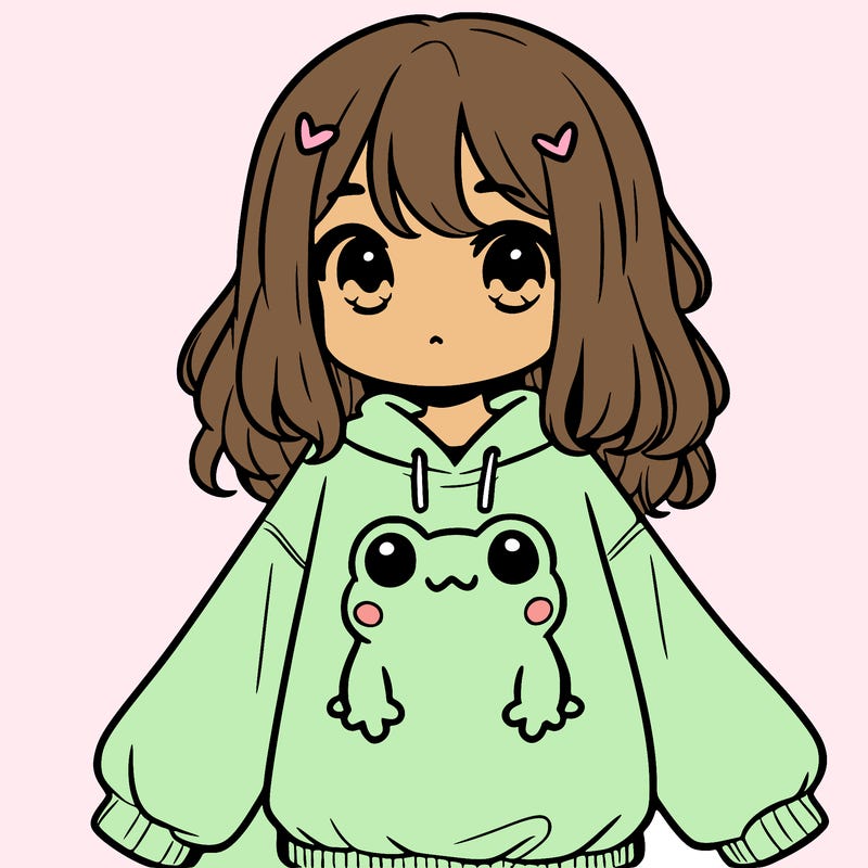girl wearing frogging sweatshirt