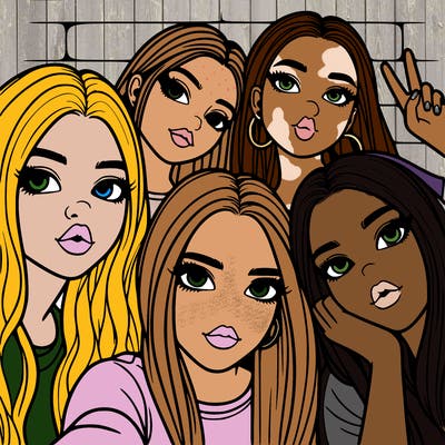 group of teen girls friends y2k up close in a selfie