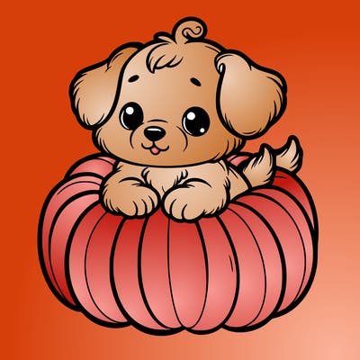 cute little puppy in a pumpkin