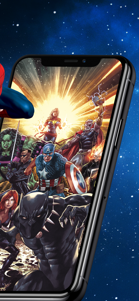 Marvel Unlimited - Marvel Unlimited App zeigt verschiedene Superhelden auf einem Smartphone-Bildschirm