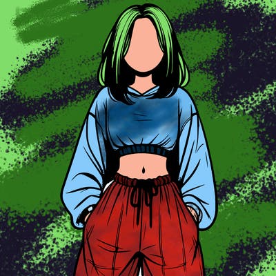 realistic girl faceless with baggy pants and a crop top