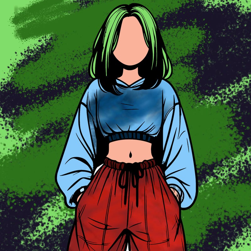 realistic girl faceless with baggy pants and a crop top