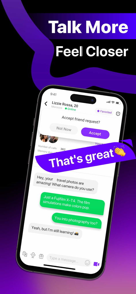 A screenshot of the ParaU app showing a chat interface and a friend request notification
