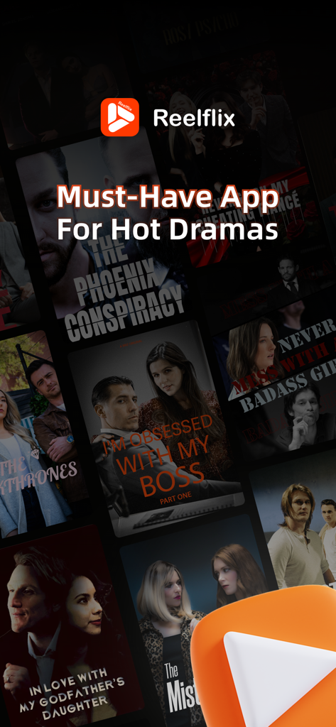 Imagem promocional para Reelflix mostrando vários pôsteres de dramas curtos, incluindo gêneros de romance e suspense