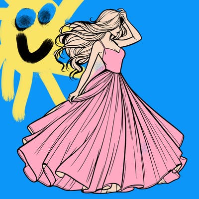 realistic woman with dress flowing in the wind