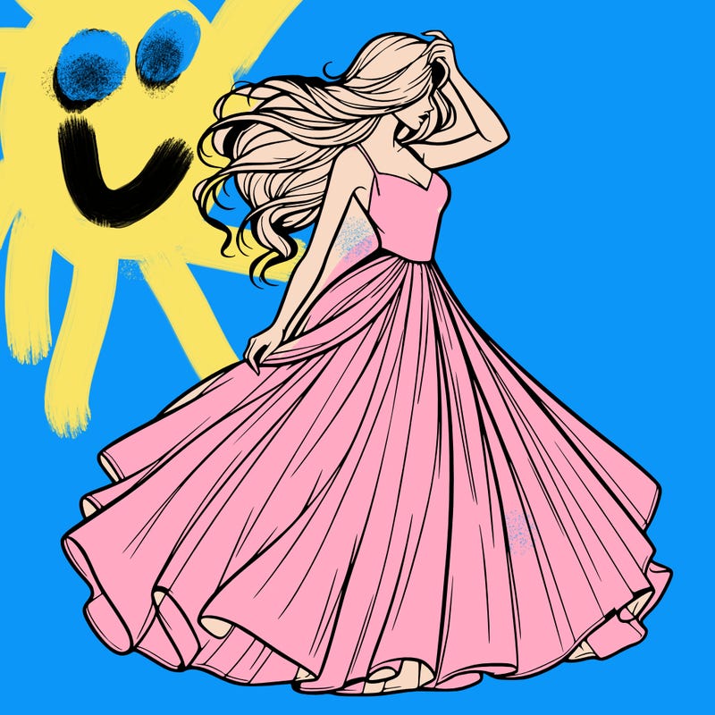 realistic woman with dress flowing in the wind