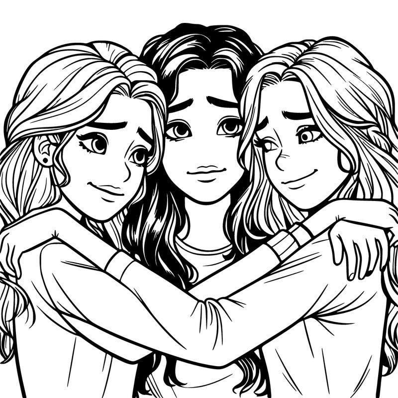 realistic three girls hugging