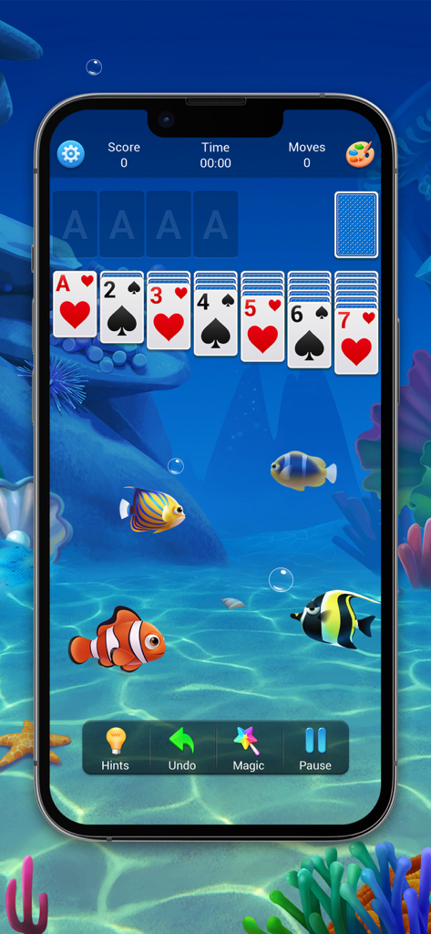 Solitaire, Klondike Card Games - Classic Klondike Solitaire card game with a relaxing underwater aquarium theme featuring tropical fish
