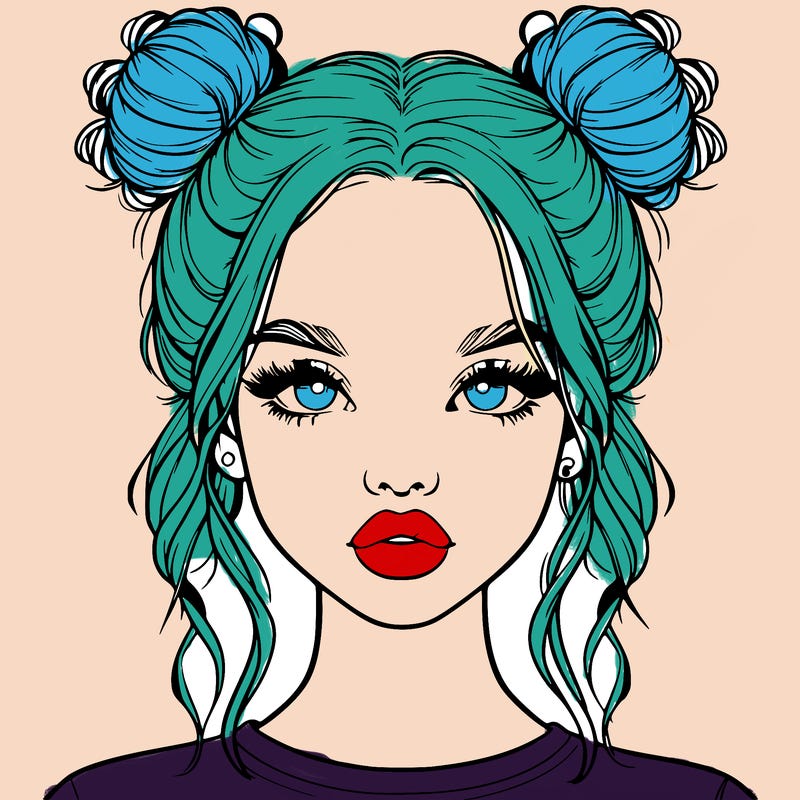 realistic girl with two buns in hair and lips