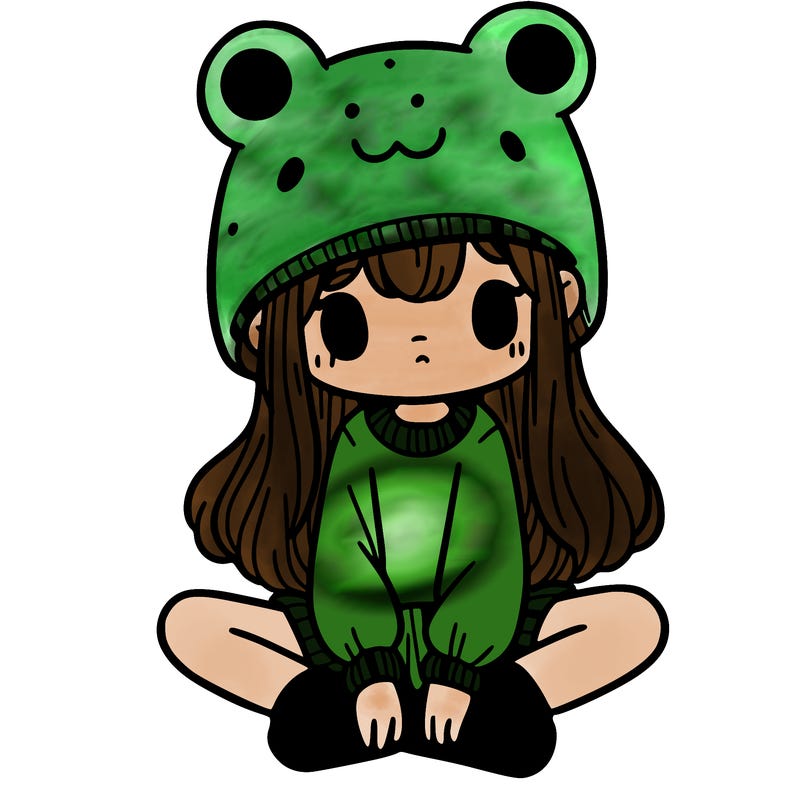 a girl wearing a frog hat and some frog socks