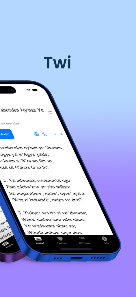 Twi SDA Hymnal - Twi SDA Hymnal app displaying hymn lyrics in the Twi language on an iPhone screen