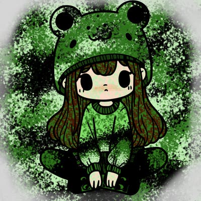 a girl wearing a frog hat and some frog socks