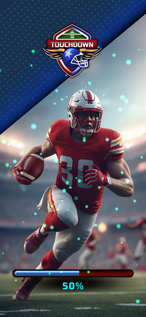 Touchdown - Football PvP Game - Loading screen for Touchdown Football PvP Game featuring a player in a red and white uniform running with a football