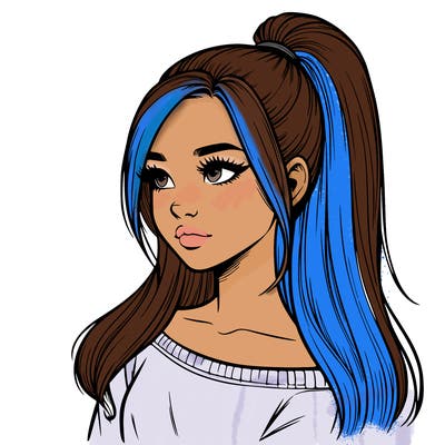 realistic girl with a high ponytail