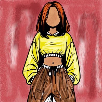 realistic girl faceless with baggy pants and a crop top