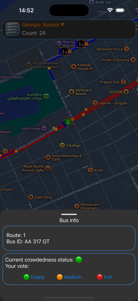 getBUS - Real time bus tracking and crowdedness status in Batumi Georgia on the getBUS app