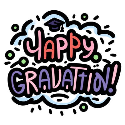bubble writing “happy graduation!”