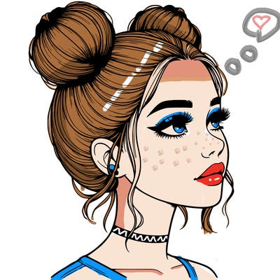 realistic girl with buns on the top of her head
