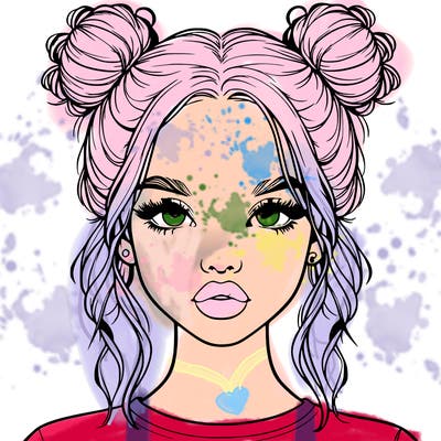 realistic girl with two buns in hair and lips