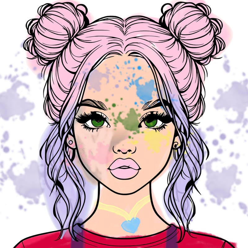 realistic girl with two buns in hair and lips