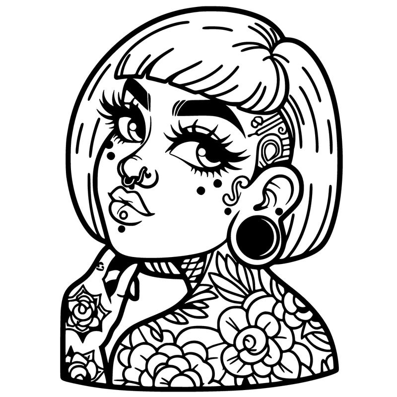 .tattooed girl with piercings