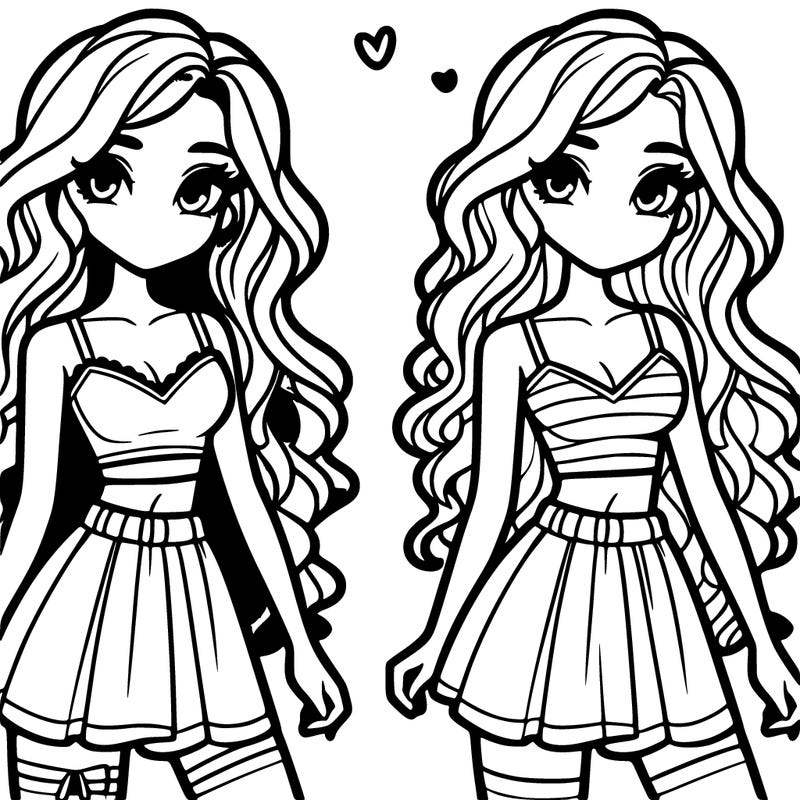 realistic girl wearing a crop top and short skirt she is very pretty and has long curled hair