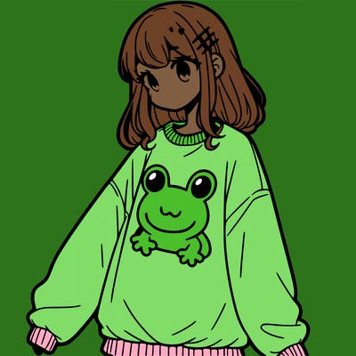 girl wearing frogging sweatshirt