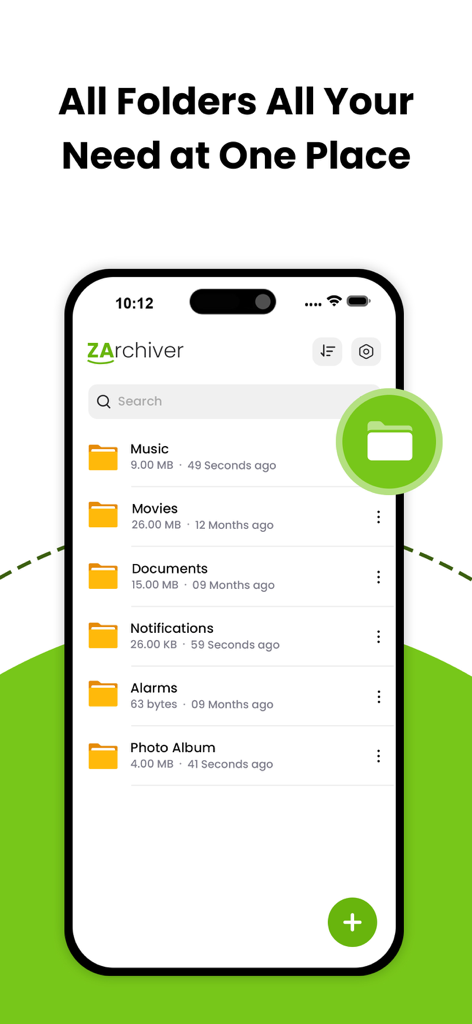 Pantalla de la aplicación WinRAR que muestra múltiples carpetas de archivos organizadas en un iPhone