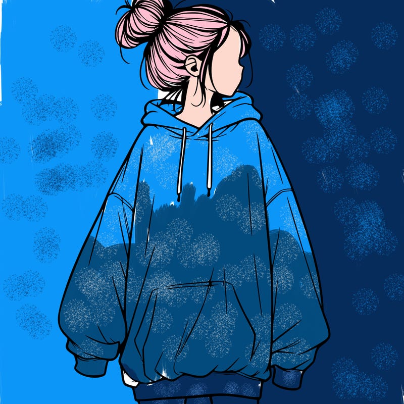 realistic girl with a oversized sweatshirt on and a bun