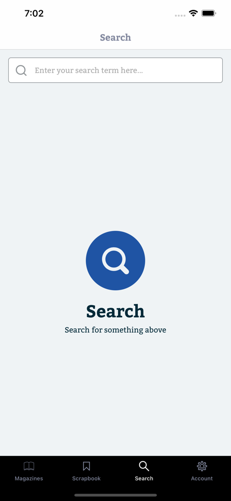 House & Garden - Search interface of the House and Garden app showing a search bar and navigation menu