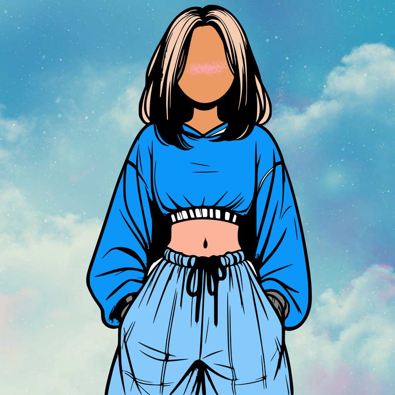 realistic girl faceless with baggy pants and a crop top