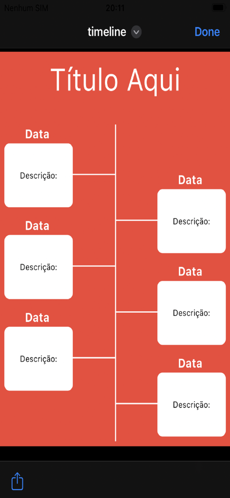 Plantilla de línea de tiempo vertical simple con cuadros de fecha y descripción sobre un fondo rojo.