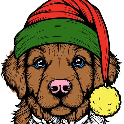 realistic dog with a christmas hat